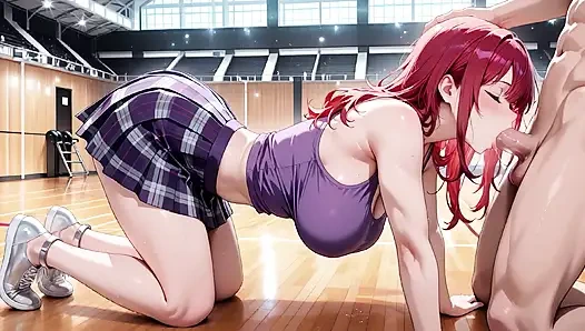 Огненная хентай богиня Kouhai дико стонет в пустом спортивном зале