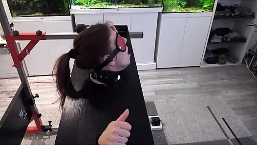 Slave Defenseless in the Pillory Driven to Orgasm on Sybian Part 2