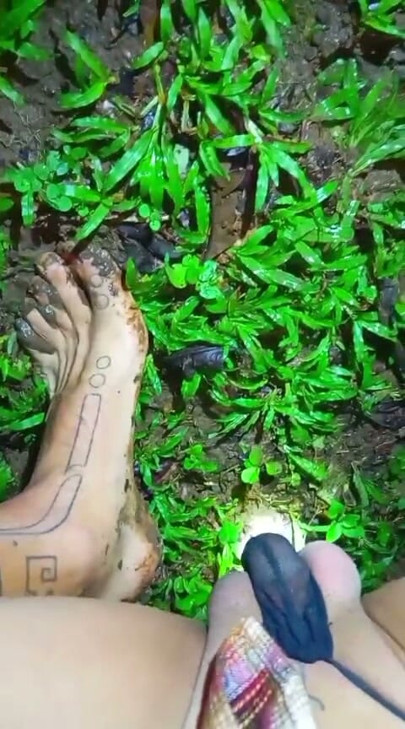 Walking barefoot in Nature at night