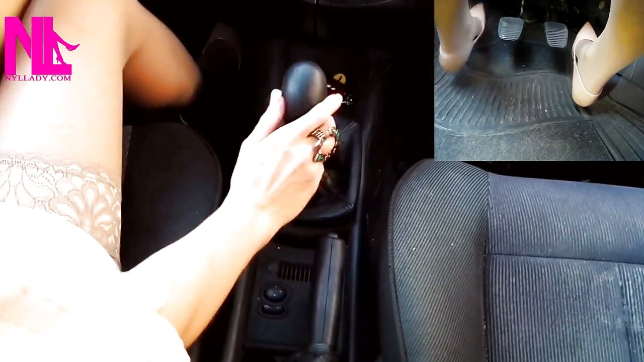Sensual Driving in Nude Gianvito Rossi's Pumps and Handjobbing My Car's Gear