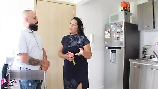 I have to stay in the same bed with my stepmom and we end up hot and fucking until she makes a Creampie - Porn in English