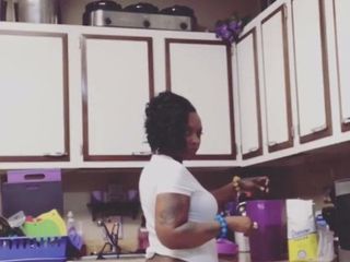Beautiful fat ass showing cheeks in kitchen