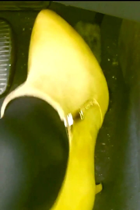 Soft Revving in Yellow Boots and Black Pantyhose