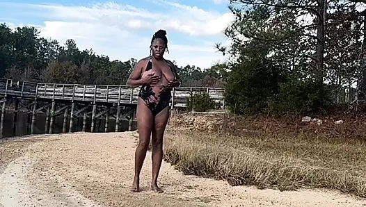 EBONY COUGAR ENJOYING THE SUN IN SWIMSUIT!