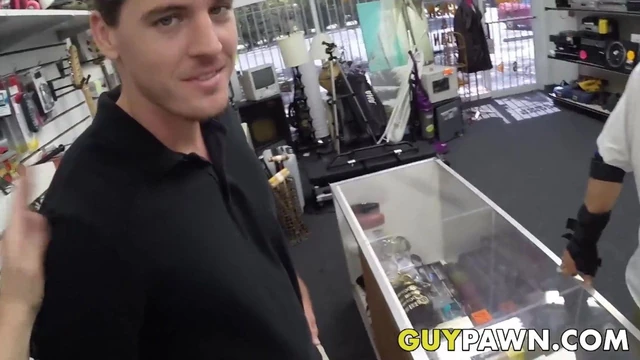Hunky pawnbroker banging customer in the back room
