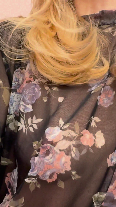 Trying my new sheer blouse in a caffe, showing my hard pierced nipples in public. | Clip 1