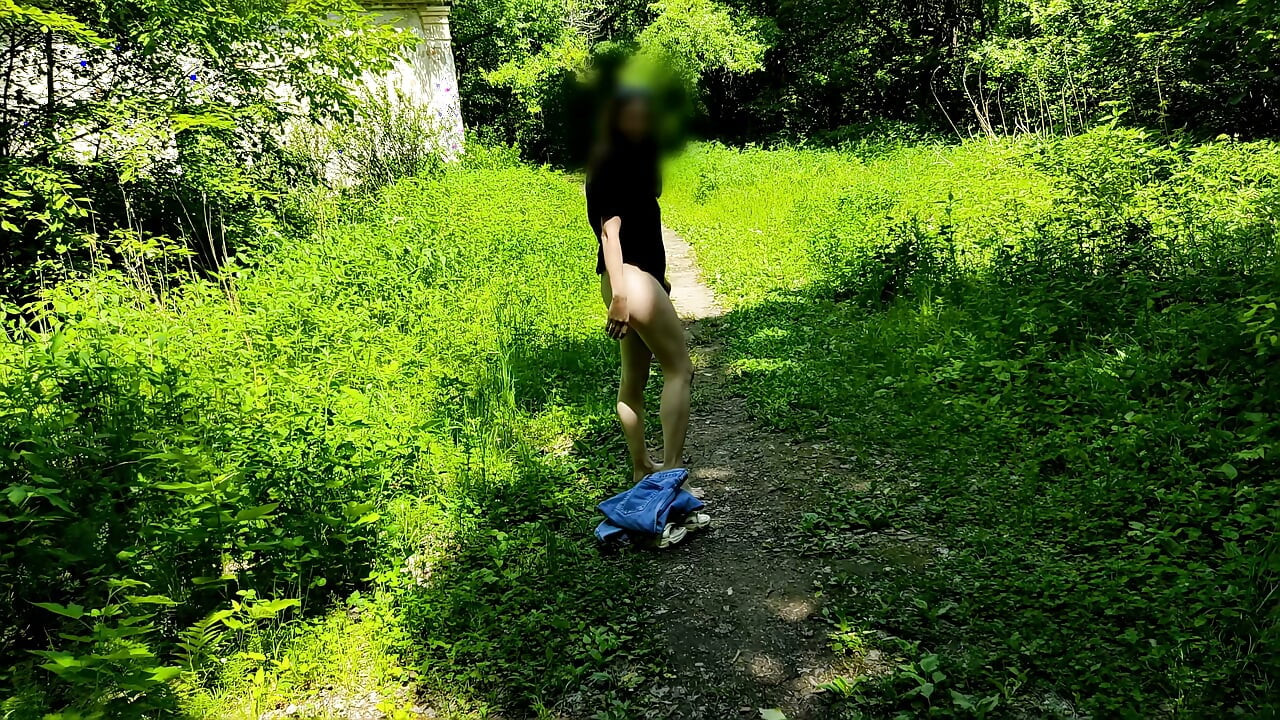 Jogging without pants in a forest park. Old video
