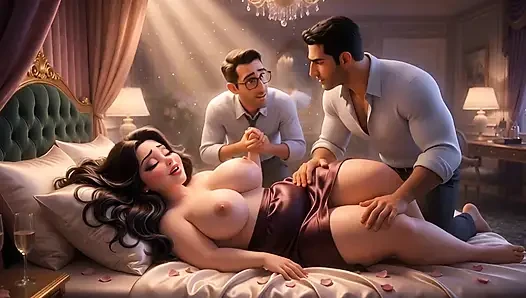 A Muslim man and a Jewish wife, with her cuckold  Christian husband watching her being fucked.