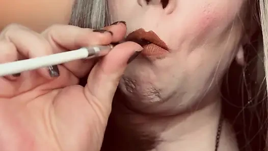 Miss Tina Snua Smokes A Slim Cigarette With A Holder - dangling Dangle S...