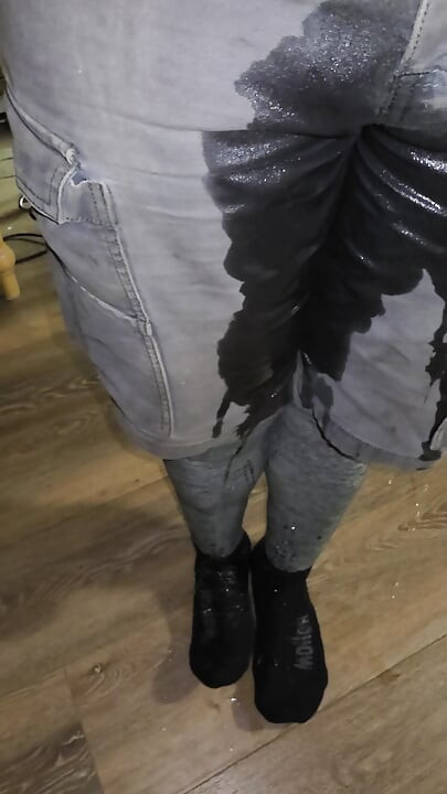 Massive flood in gray and shorts saturates wool socks