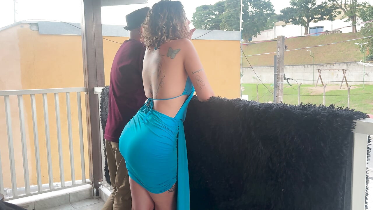 Neighbors hooking up and grinding on the balcony.