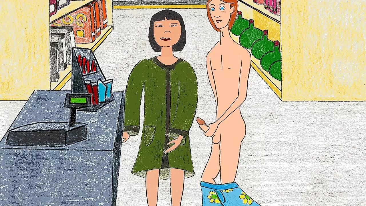 Buck flashes Miss Wong horny Asian granny at the shop