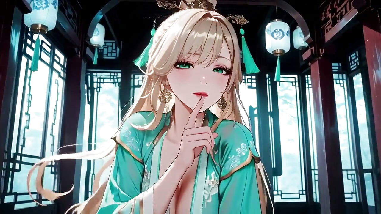 The Lazy Secret Under the Teal Robe, Sunlit Bathroom She Lies Sideways Gazing at You, Fingertips Touching Tender Breasts.