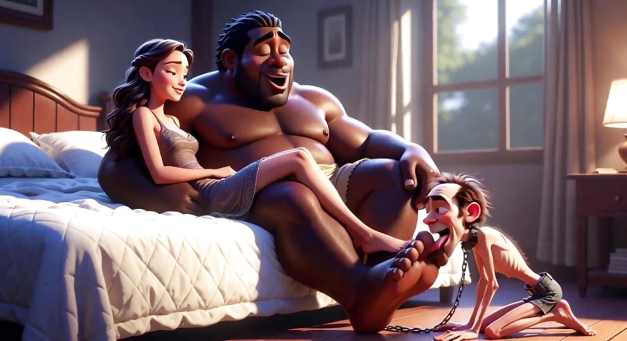 Submissive Man Grovels and Licks His Dominant Wife's Feet