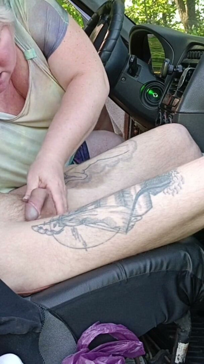 in the car in the parking lot, my mother-in-law jerks off my dick until I cum | Clip 1