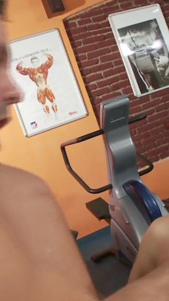 Stunning moment from "Cute young chick fucks with her fitness trainer in gym until she gets violently cummed on her face by him"