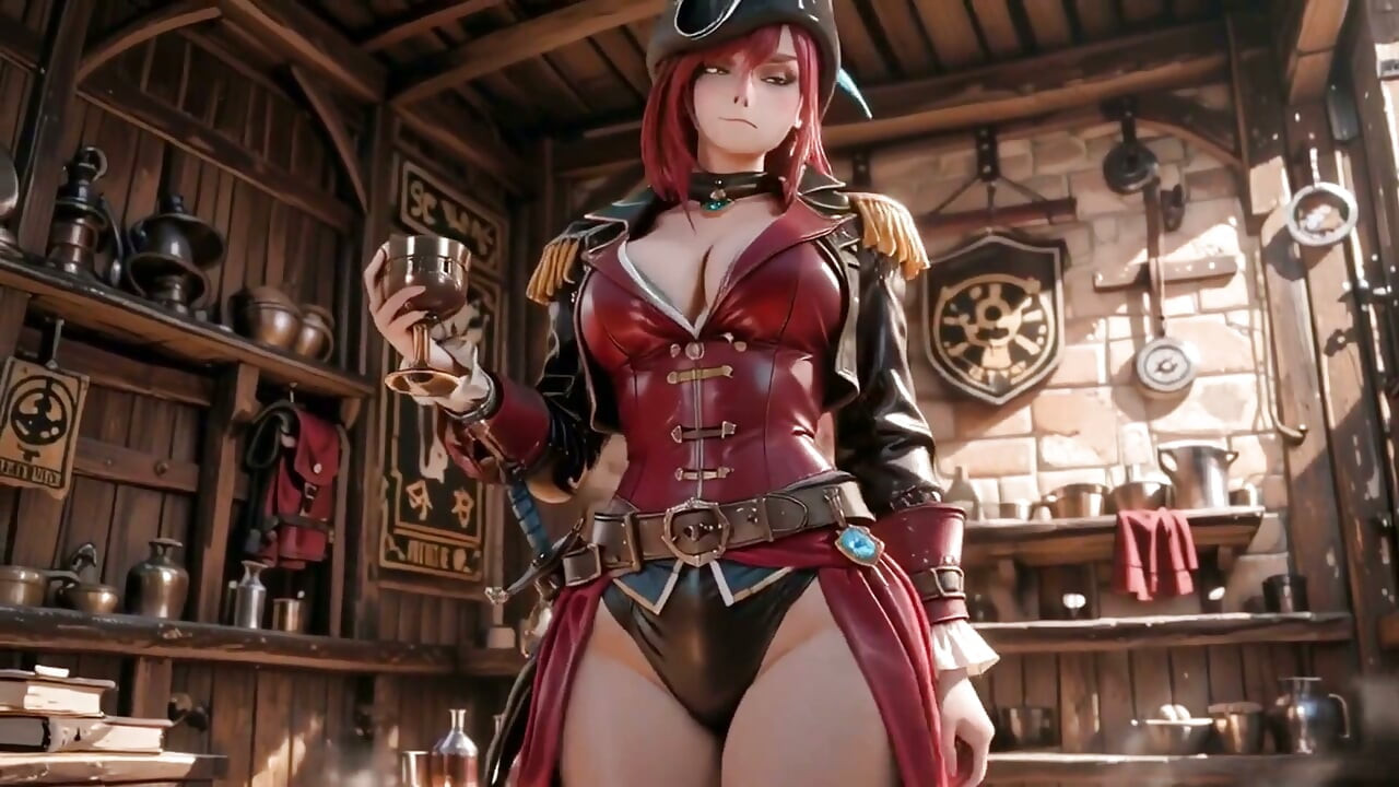 Redhead Pirate Queen! Lazy Goddess in the Gold Hold. Kneeling Gaze Is Insane!