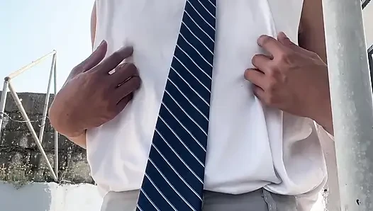 Pretty Asian Boy Masturbates with his Necktie