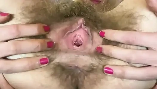 Big clit squirting, dripping wet orgasm hairy pussy
