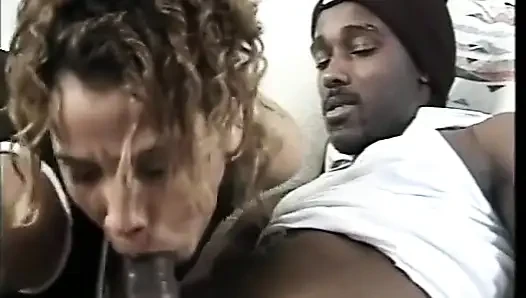 Amazing black slut with huge boobs gets cock inside deep shaved pussy