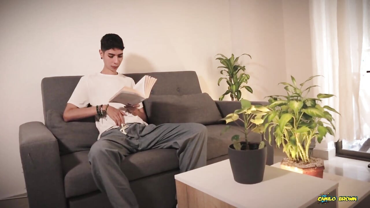 Hot Twink Magic C Gets Turned on by His Book Jerks with Spit and Shoots a Thick Load Handsfree Out of His Pulsating Cock