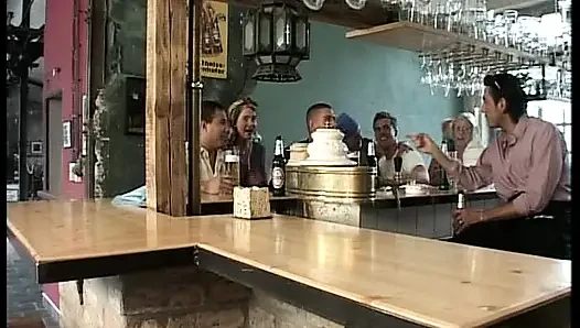 Redhead German cougar rides big dick in the bar