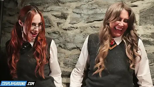 Selina Bentz as Hermione and Audrey Reid as Moaning Myrtle Take Turns on a Lucky Wizard's Hard Cock - Harry Potter Porn Parody