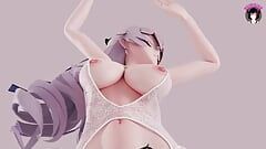 Мясистый Haku делает горячий танец в сексуальном белом нижнем белье - ракурс киски (3D хентай)