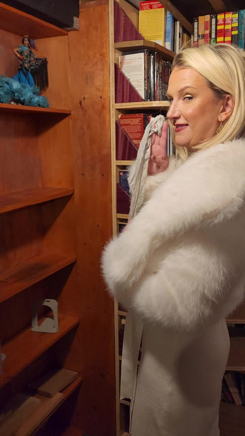 Hiding a pair of my panties in a bookstore for a fan to find later.
