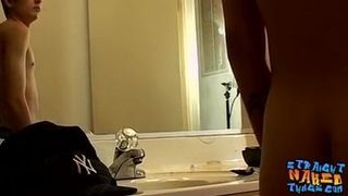 Straight thug shaves his cock and balls before solo stroking