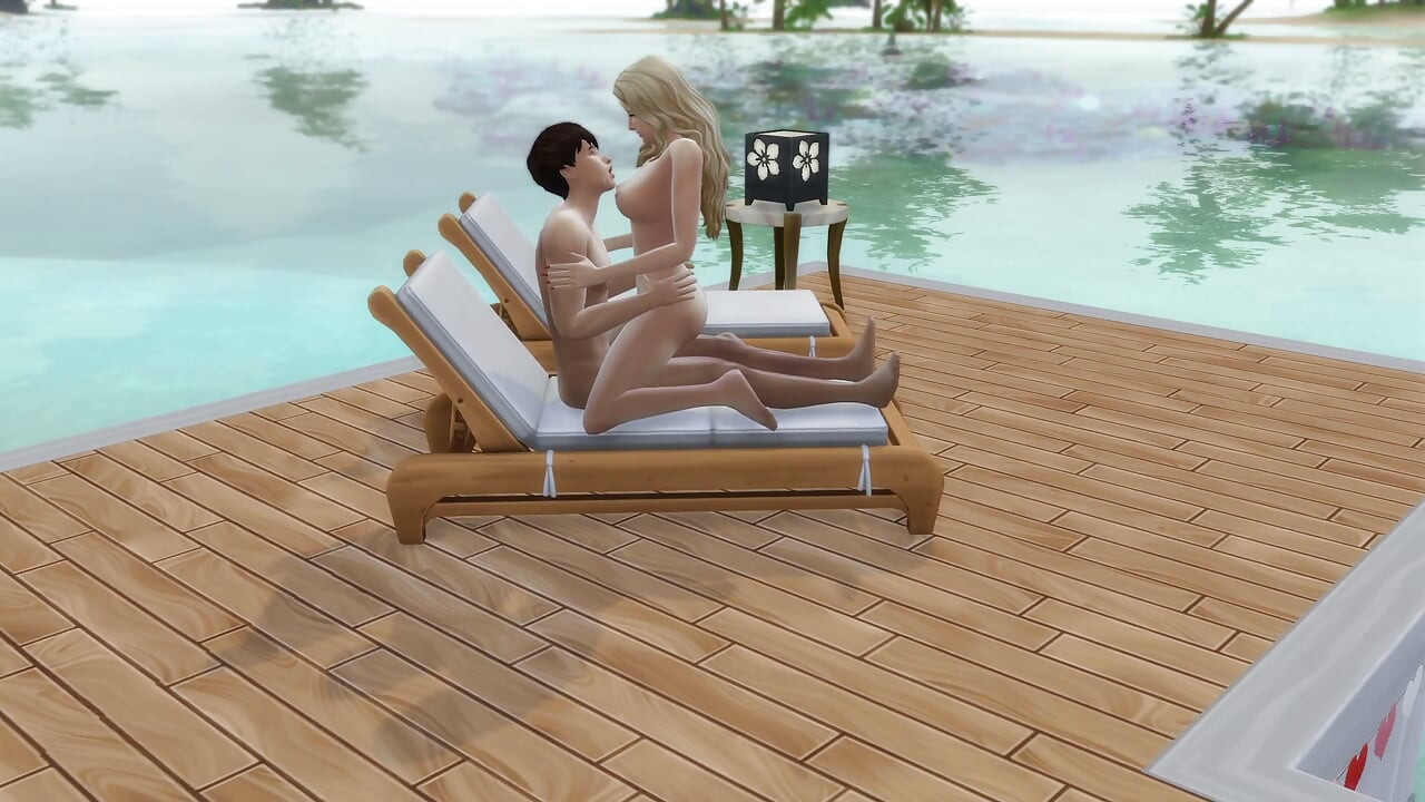 Couple in love have sex in public on the beach. The sims