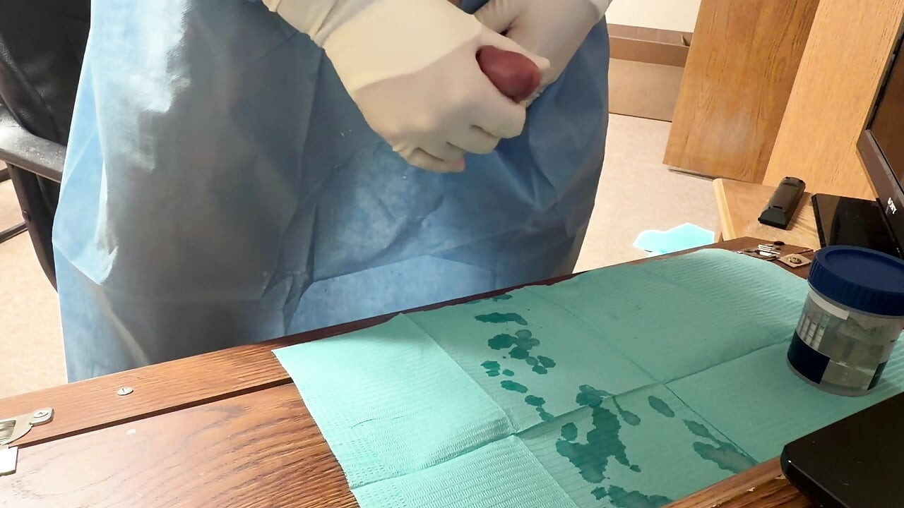 Piss Test with Surgical Gloves and Huge Cumshot
