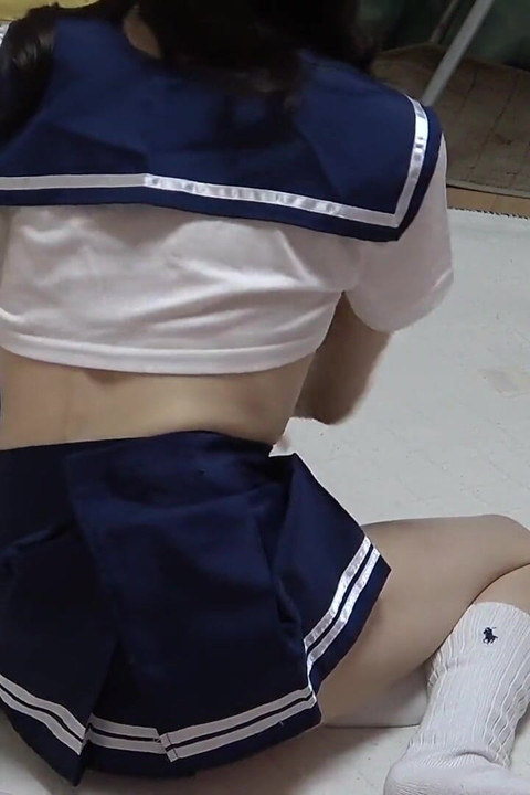 Slender Student Uniform Girl's Room Indoor Camera, No Bra Tits, Slender Legs and Thighs in Miniskirt, Wedgie Thong Cute Japanese