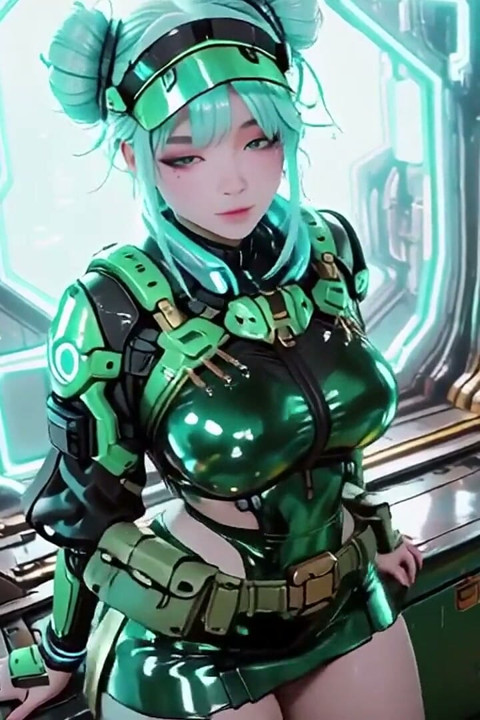 緑の鎧を纏った少女！銀髪の戦乙女が跪きながら振り返り、冷たい金属のスーツを指先でなぞる。