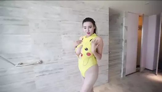 Chinese Girl in Pikachu Swimsuite