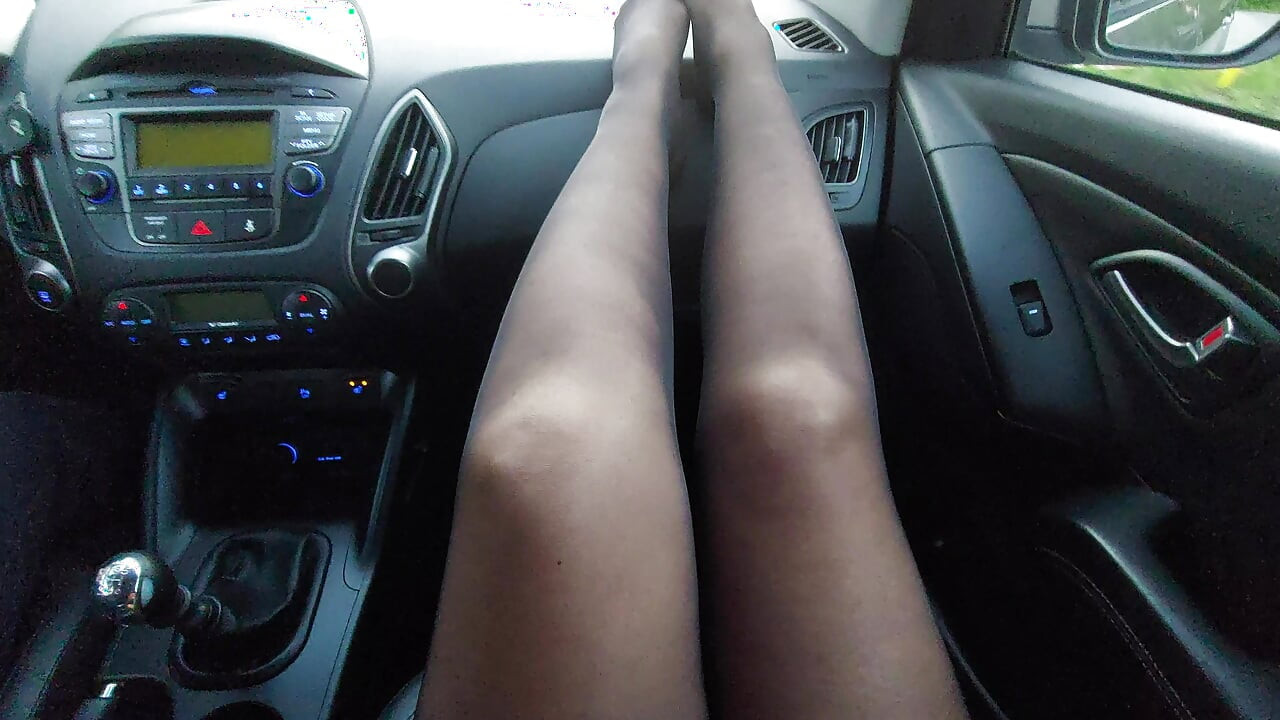 Stepmom in nylons on a car ride with stepson