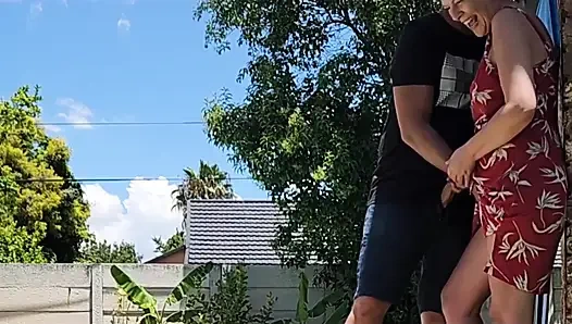 Outdoor Quickie Got Caught by a Neighbour Looking Over the Wall