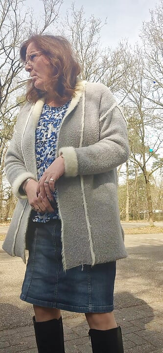 Enjoying a cigarette outside