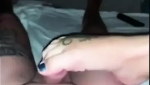 Stepmom share hotel room wakes up with a foot and hand job