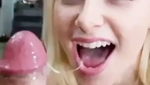 Blowjob and cum drool from sexy blond with great laugh
