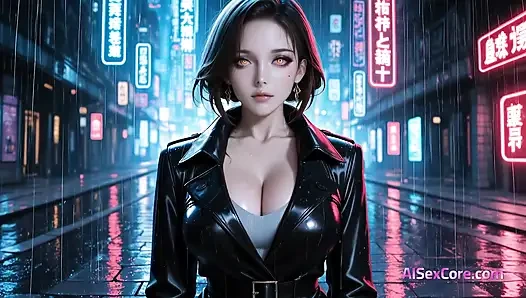 Neon goddess gets soaked and fucked hard in city rain until thick cum explodes across her face (AI Porn)