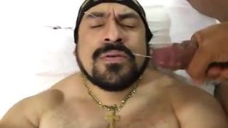 Hot macho bearded fucker gets a load all over his face