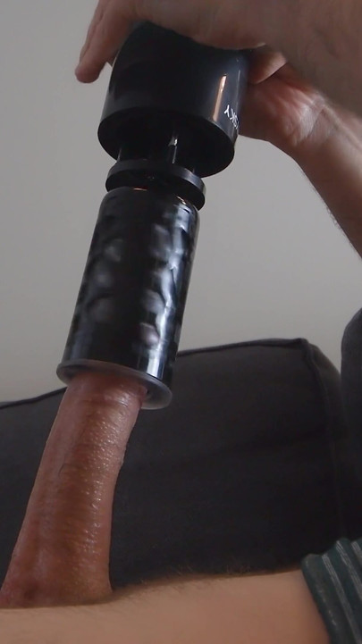 Key moment from "BestVibe STORM CUP 10 Thrusting Spinning Masturbation Cup with Suction Cup. Big cock cumshot"