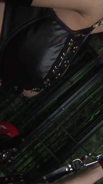 Busty brunette with a whip sucks and rides sex slave dude | Clip 2