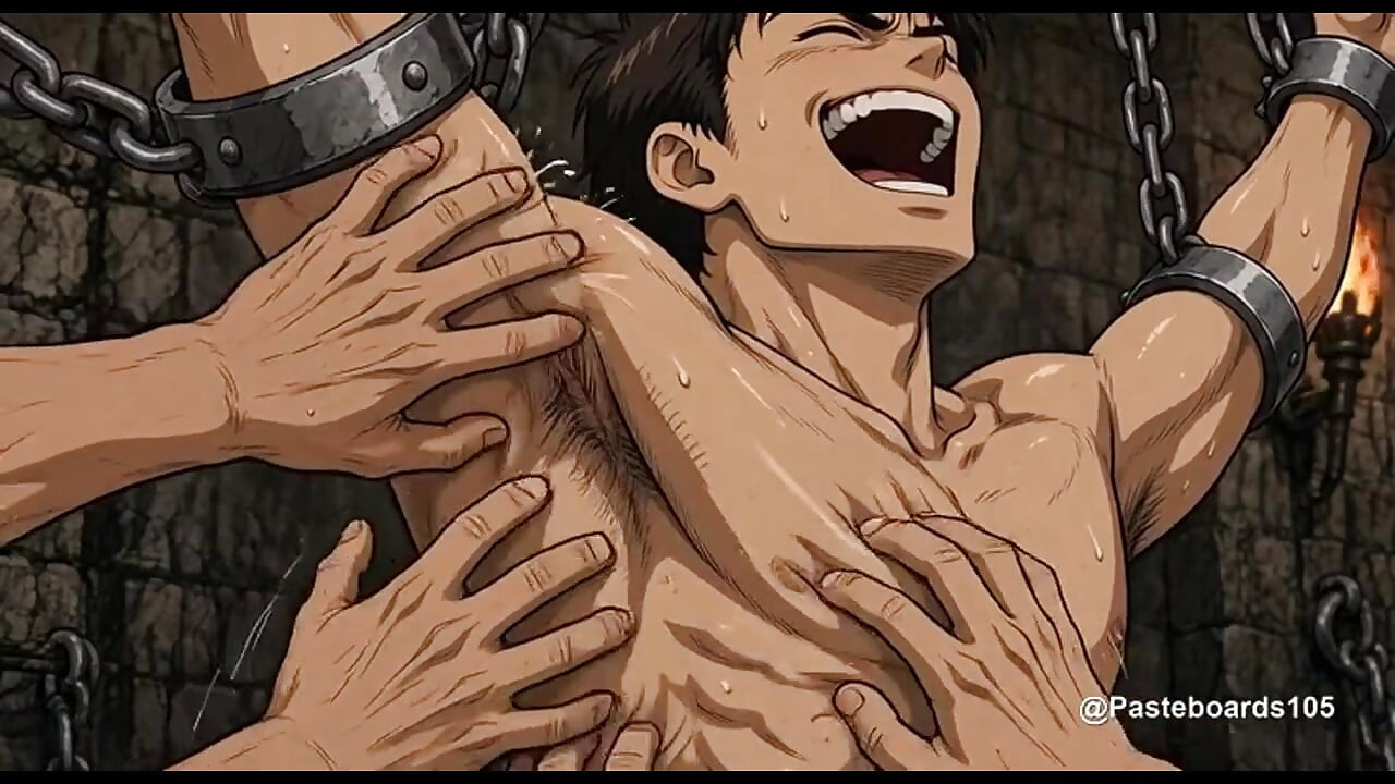 Dungeon Interrogation - Chained Muscle Jocks Tickled Into Talking (2D Anime Bara)