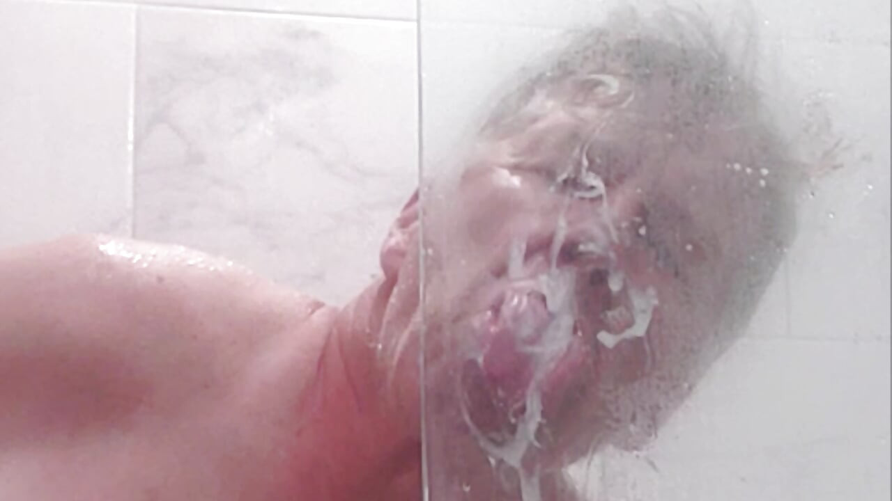 showering, masturbating, ejaculating, licking, swallowing