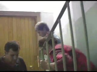 russian slut fucks 2 cocks on the stairs (part2)