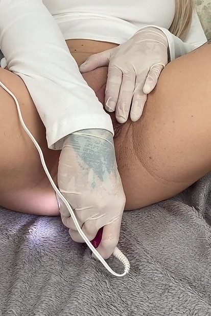 Pussy Epilion in White Medical Gloves
