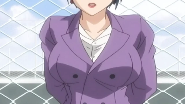 Hentai stud fucks busty teacher with his girlfriend watching