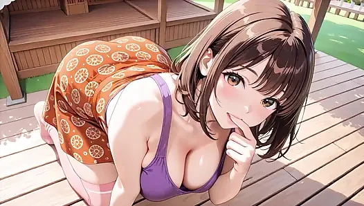 Hentai-schönheit mit dicken titten hüpft leidenschaftlich auf der tropischen Veranda - tropfnass!